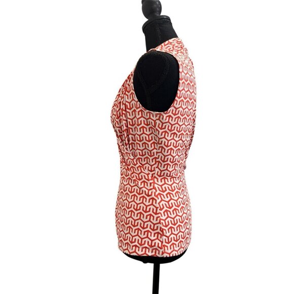 NWT J. McLaughlin Coral and White Trellis Wrap Blouse with Notched Collar Size S - Picture 2 of 6